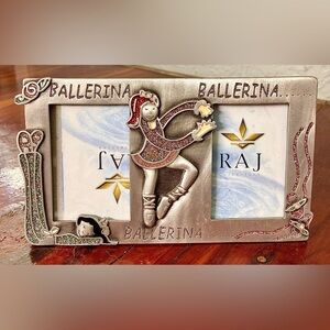 Ballerina Photo Frame Double Window Metal & Glitter Raj Vintage